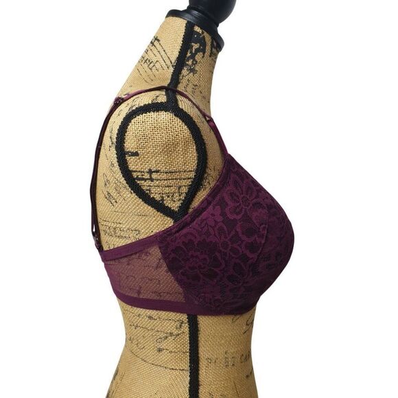 Victoria's Secret 36DD Burgundy Padded Lace Wireless Bra Convertible Adjustable - Picture 3 of 5